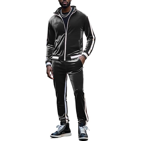 RPOVIG Velour Tracksuit Sweatsuit Velvet:Men's Jogging track suit